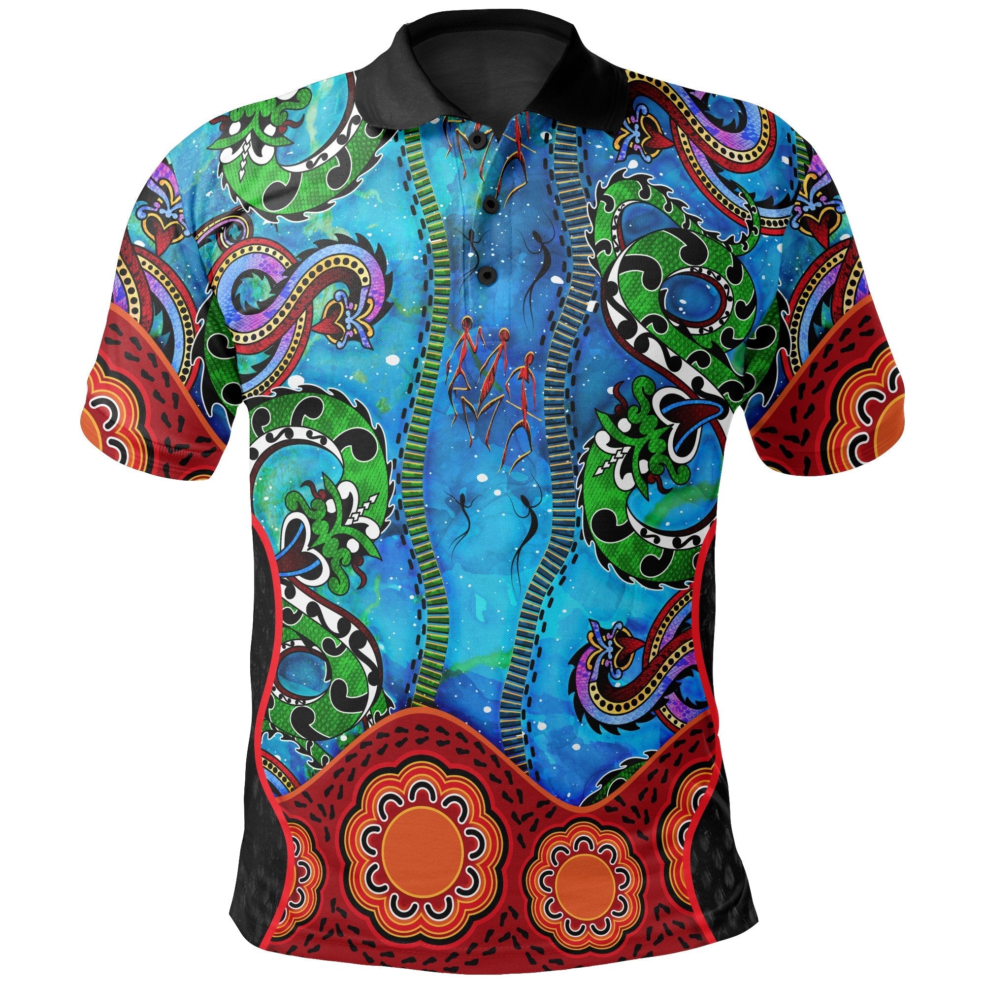 Aboriginal Polo - Aussie Indigenous Patterns Blue Polo Shirt