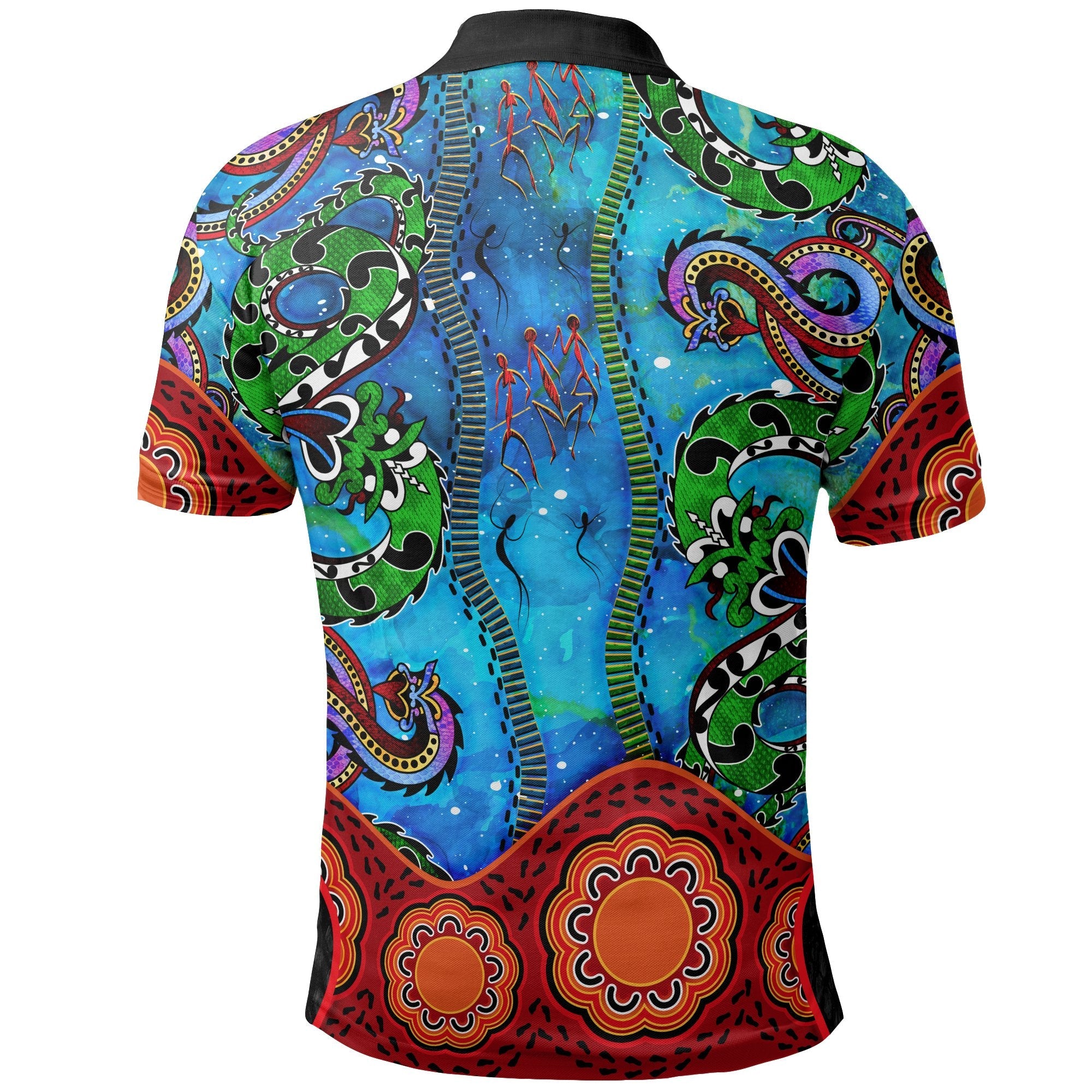 Aboriginal Polo - Aussie Indigenous Patterns Blue Polo Shirt