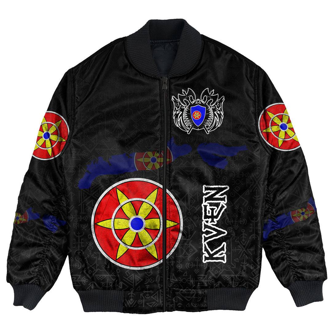 Custom Viking Bomber Jacket Kven Flag and Map style Viking Geri & Freki