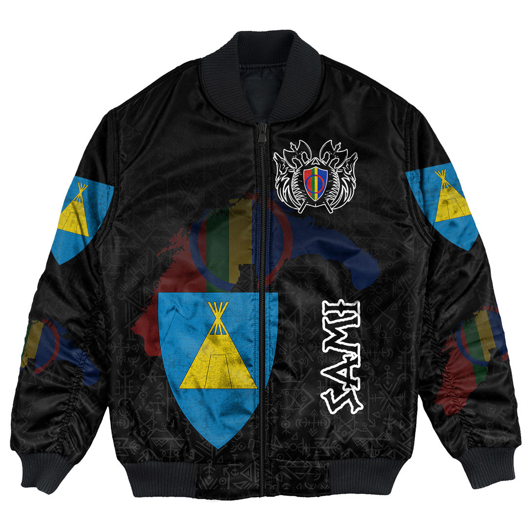 Custom Viking Bomber Jacket Sami Flag and Map style Viking Geri & Freki