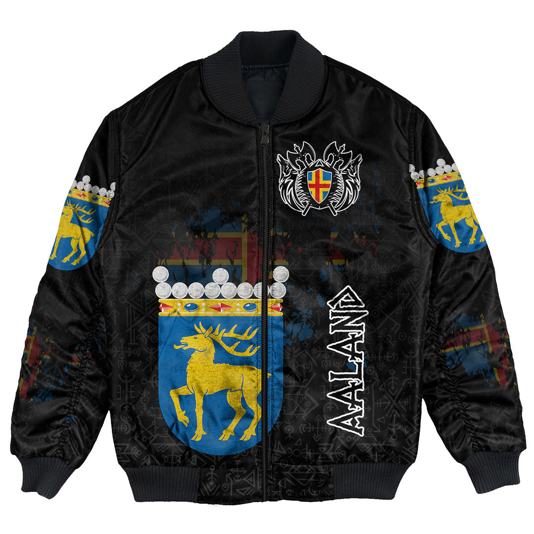 Custom Viking Bomber Jacket Aland Flag and Map style Viking Geri & Freki