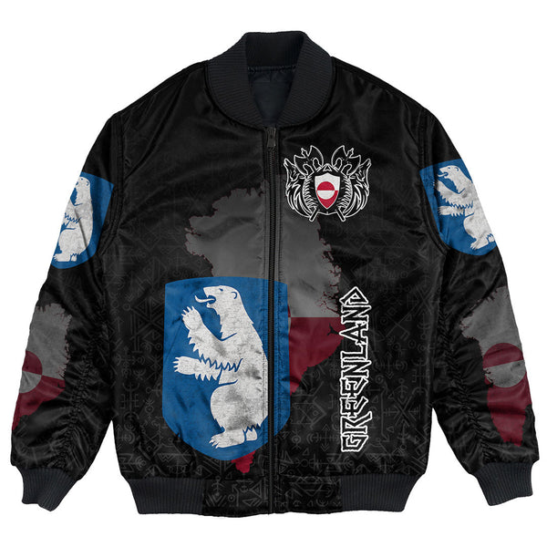 Custom Viking Bomber Jacket Greenland Flag and Map style Viking Geri & Freki