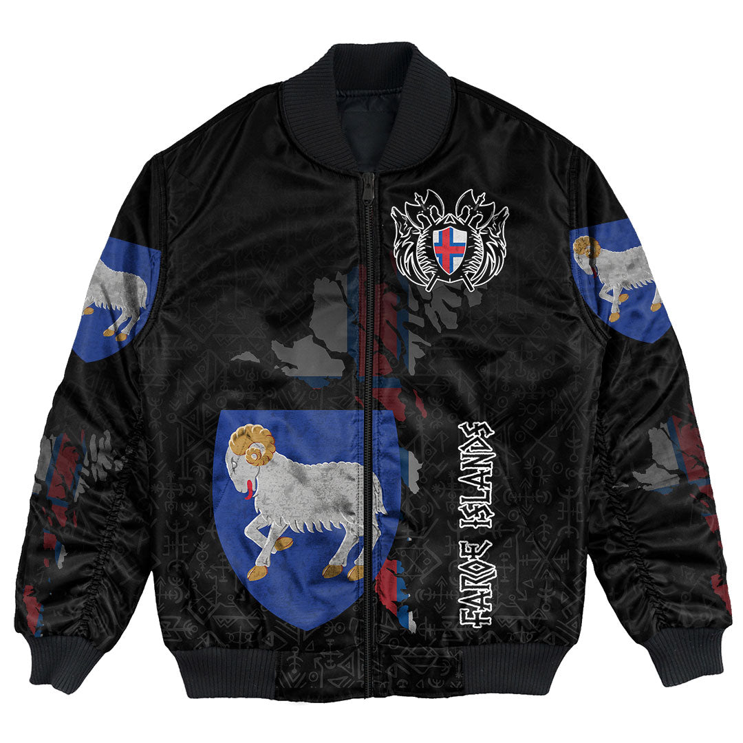 Custom Viking Bomber Jacket Faroe Islands Flag and Map style Viking Geri & Freki