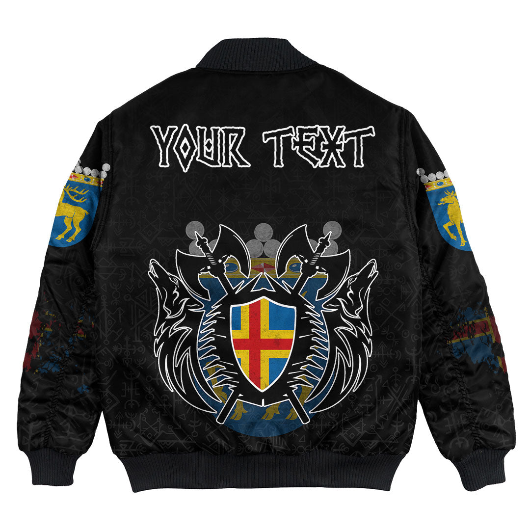 Custom Viking Bomber Jacket Aland Flag and Map style Viking Geri & Freki