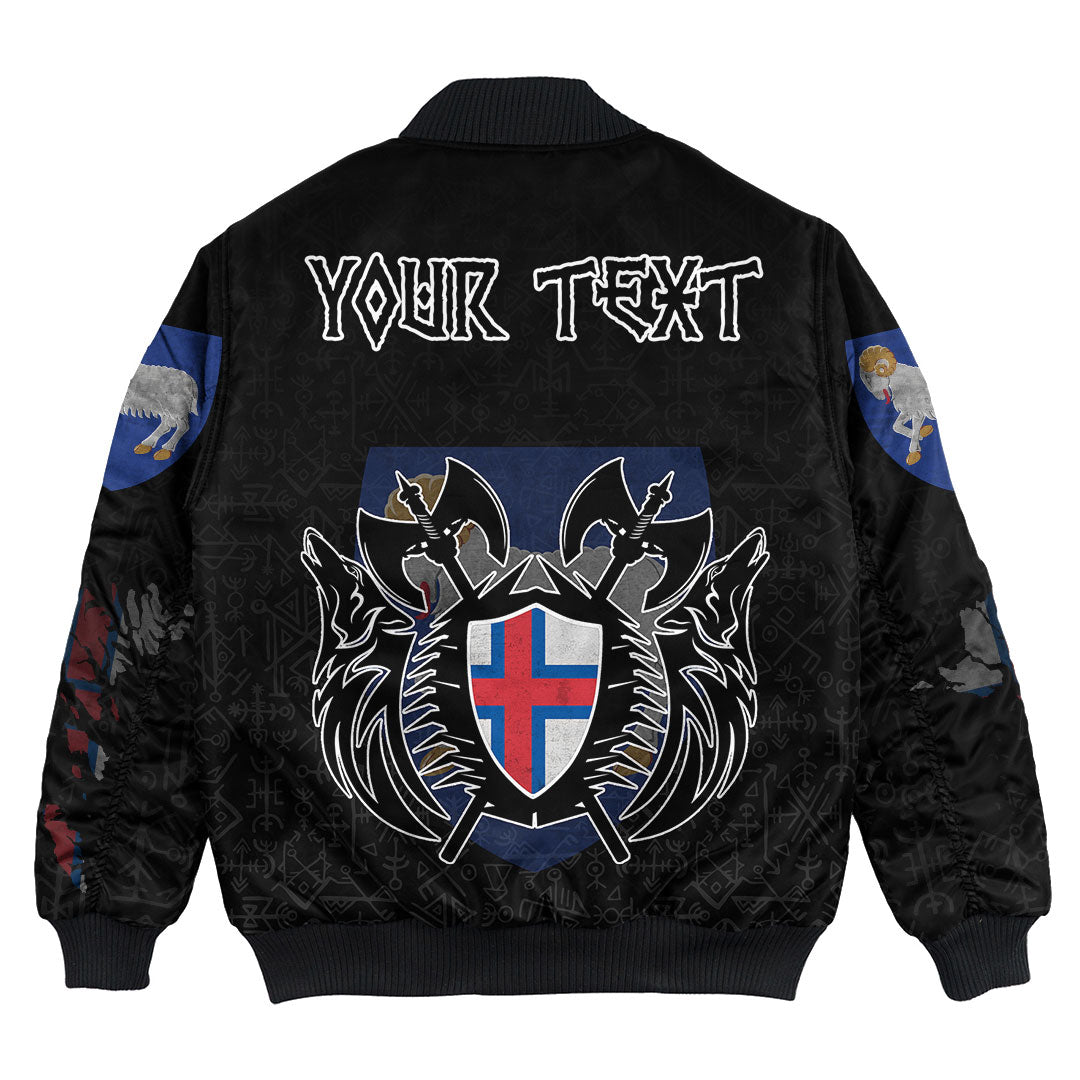 Custom Viking Bomber Jacket Faroe Islands Flag and Map style Viking Geri & Freki