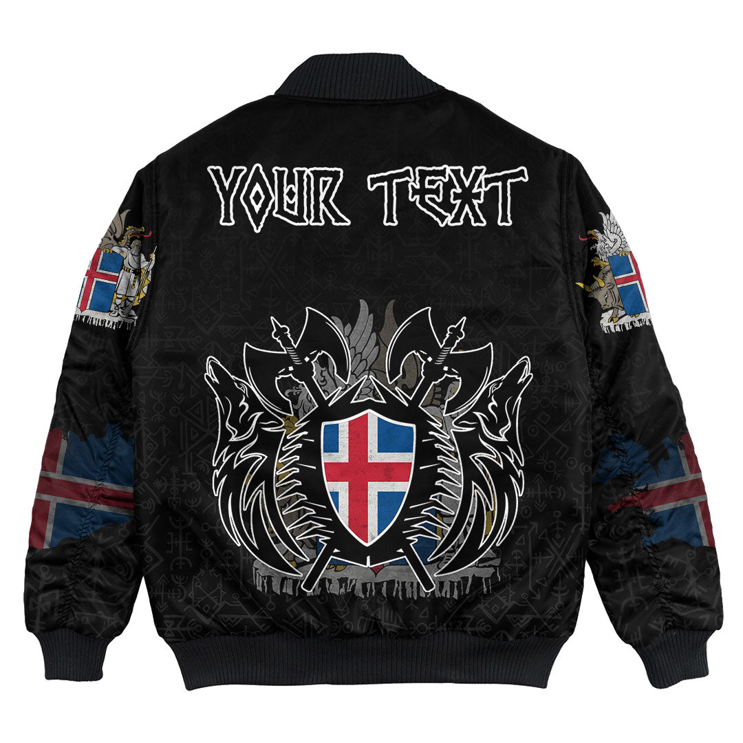 Custom Viking Bomber Jacket Iceland Flag and Map style Viking Geri & Freki