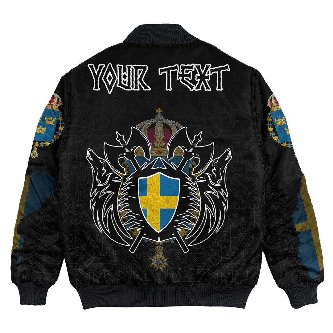 Custom Viking Bomber Jacket Sweden Flag and Map 1 style Viking Geri & Freki