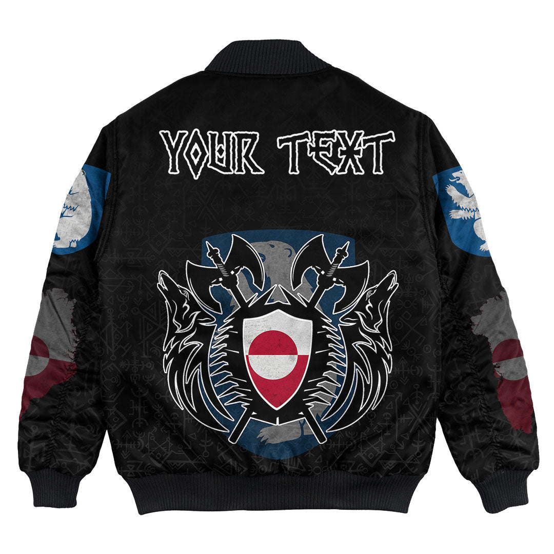 Custom Viking Bomber Jacket Greenland Flag and Map style Viking Geri & Freki