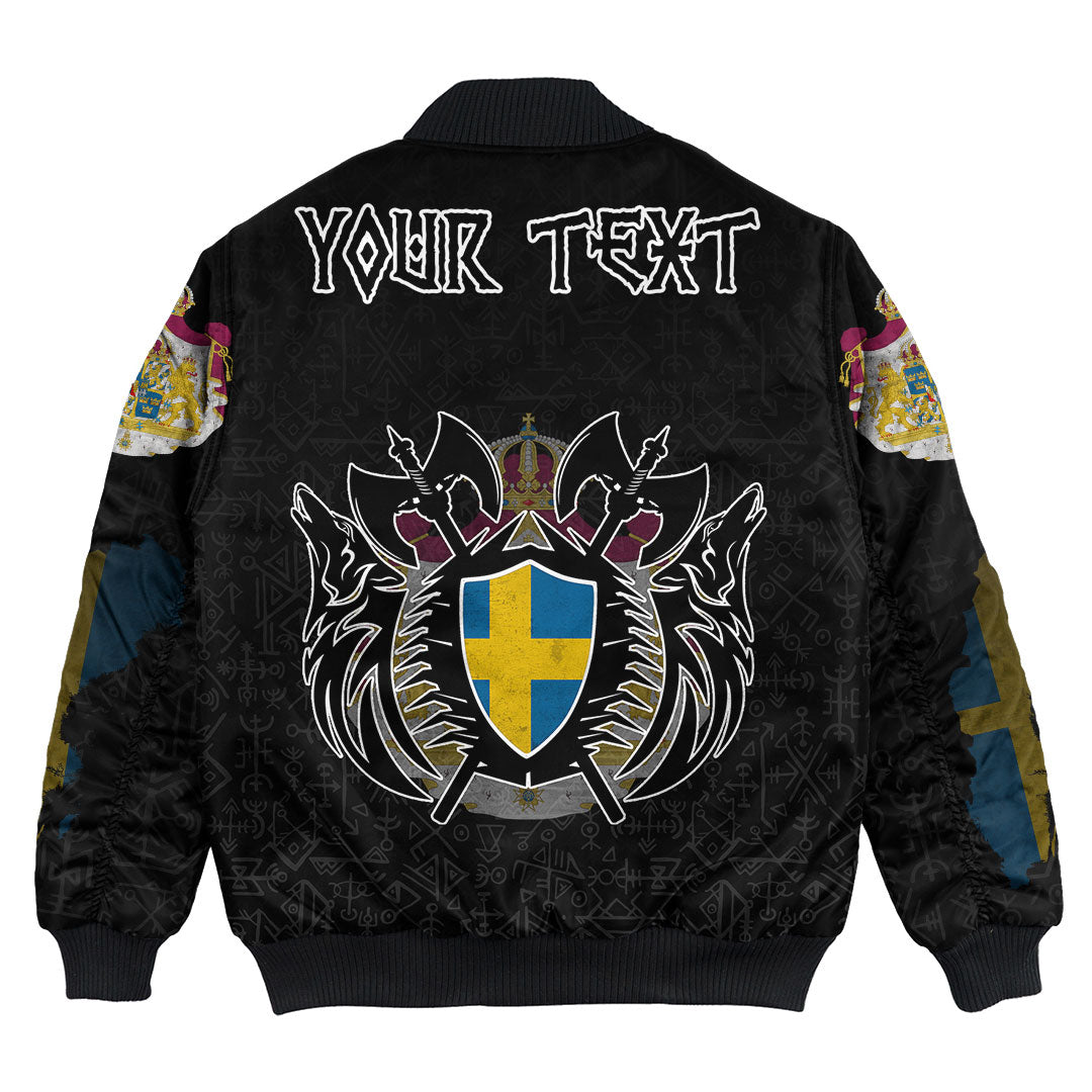 Custom Viking Bomber Jacket Sweden Flag and Map style Viking Geri & Freki