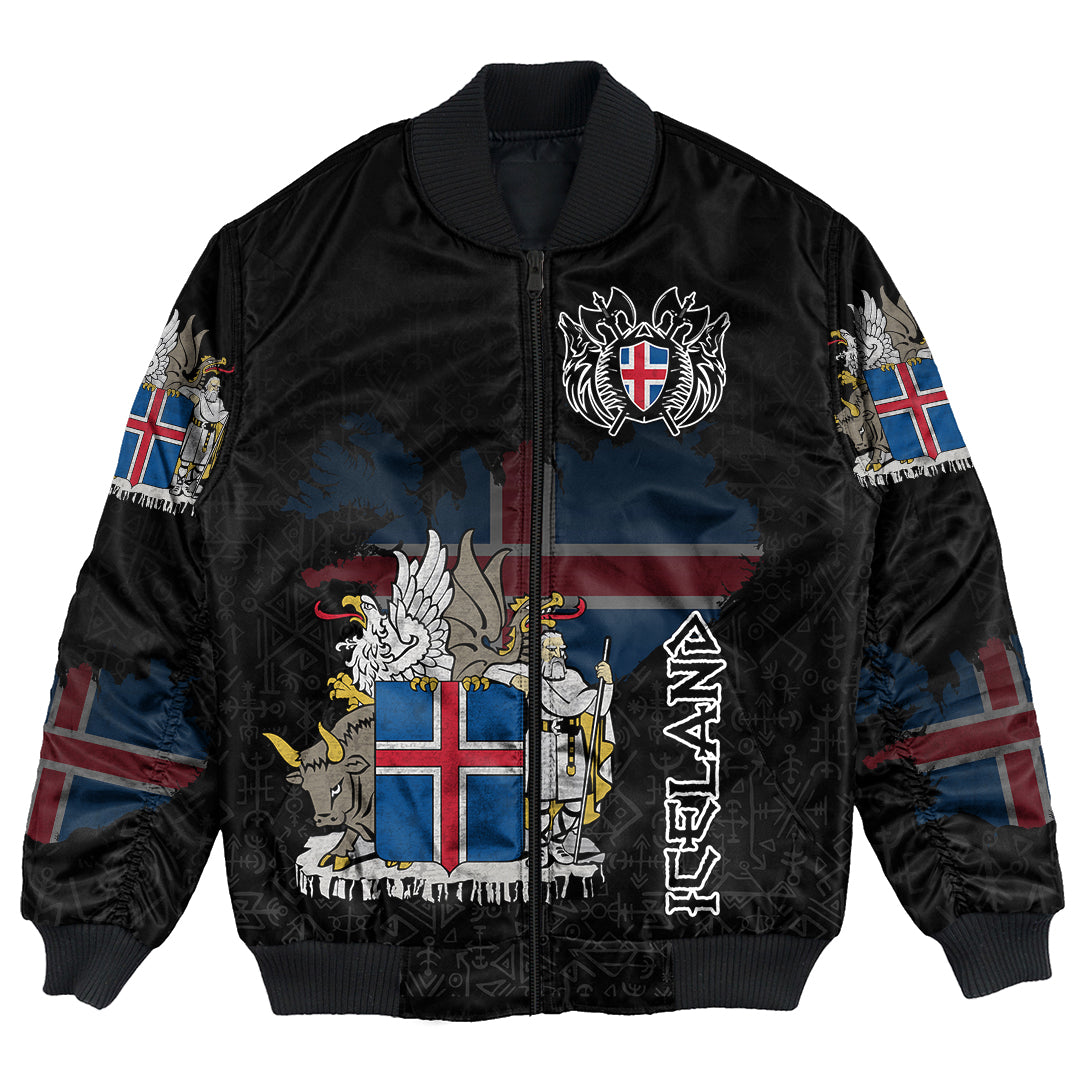 Custom Viking Bomber Jacket Iceland Flag and Map style Viking Geri & Freki