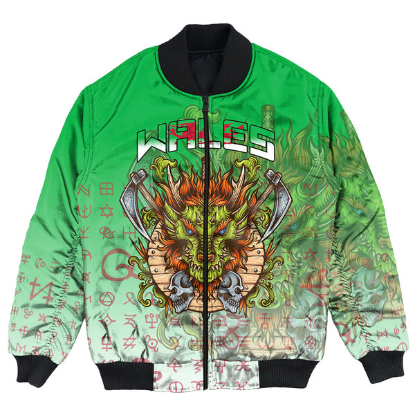 Custom Viking Bomber Jacket Wales Viking Dragon Style Green and White