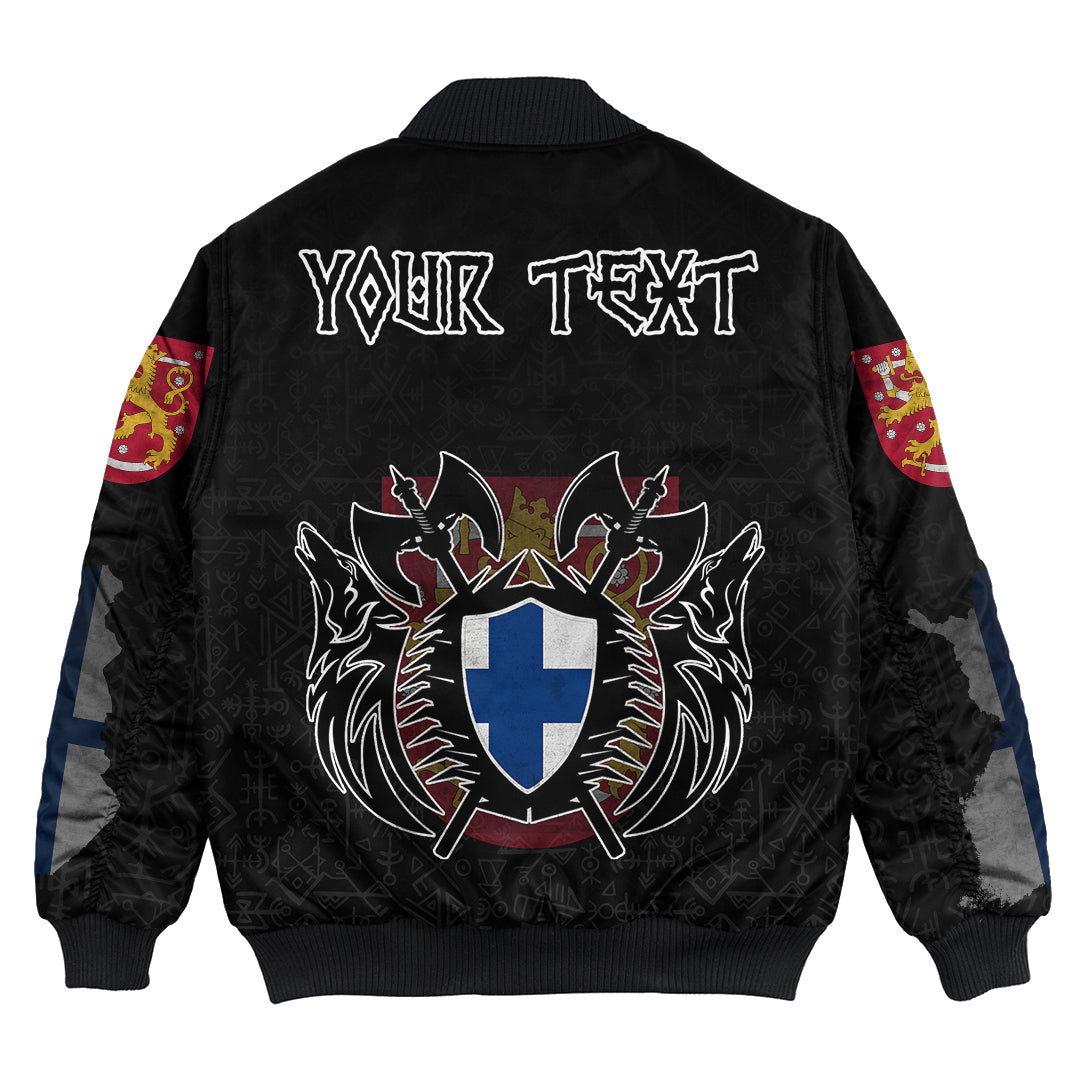 Custom Viking Bomber Jacket Finland Flag and Map style Viking Geri & Freki