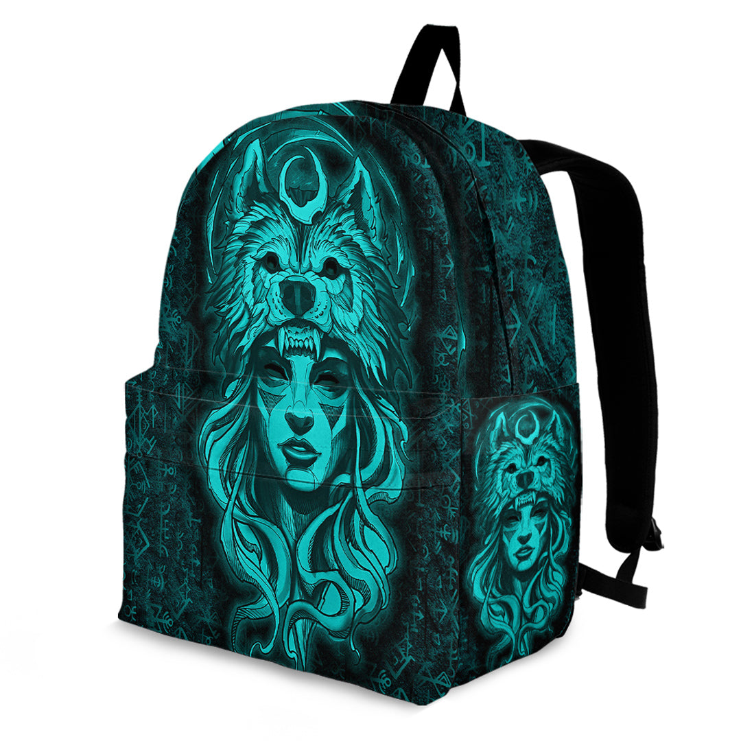 Viking Backpack Valkyries And Wolf Moon Turquoise – To The Closet
