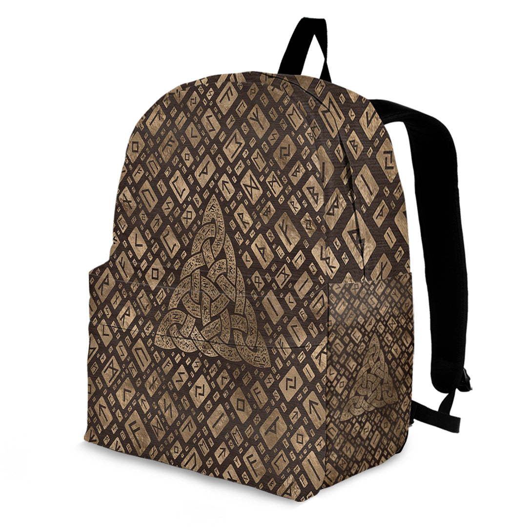 Viking Backpack Triquetra & Runic Alphabet Wood and Gold – To The Closet