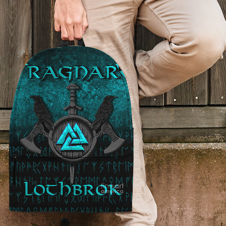 Viking Backpack Ragnar Lothbrok Ragnar Lodbrok Viking Warrior Cyan Ver ...