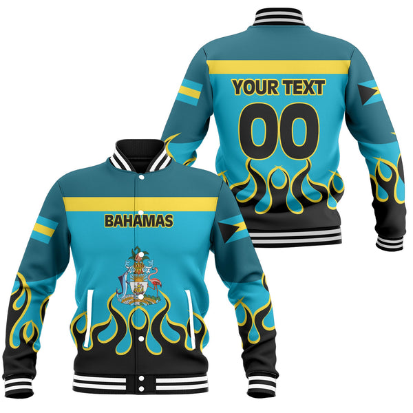 Bahamas Baseball Jacket Flag & Coat Of Arms Fire Hockey Style