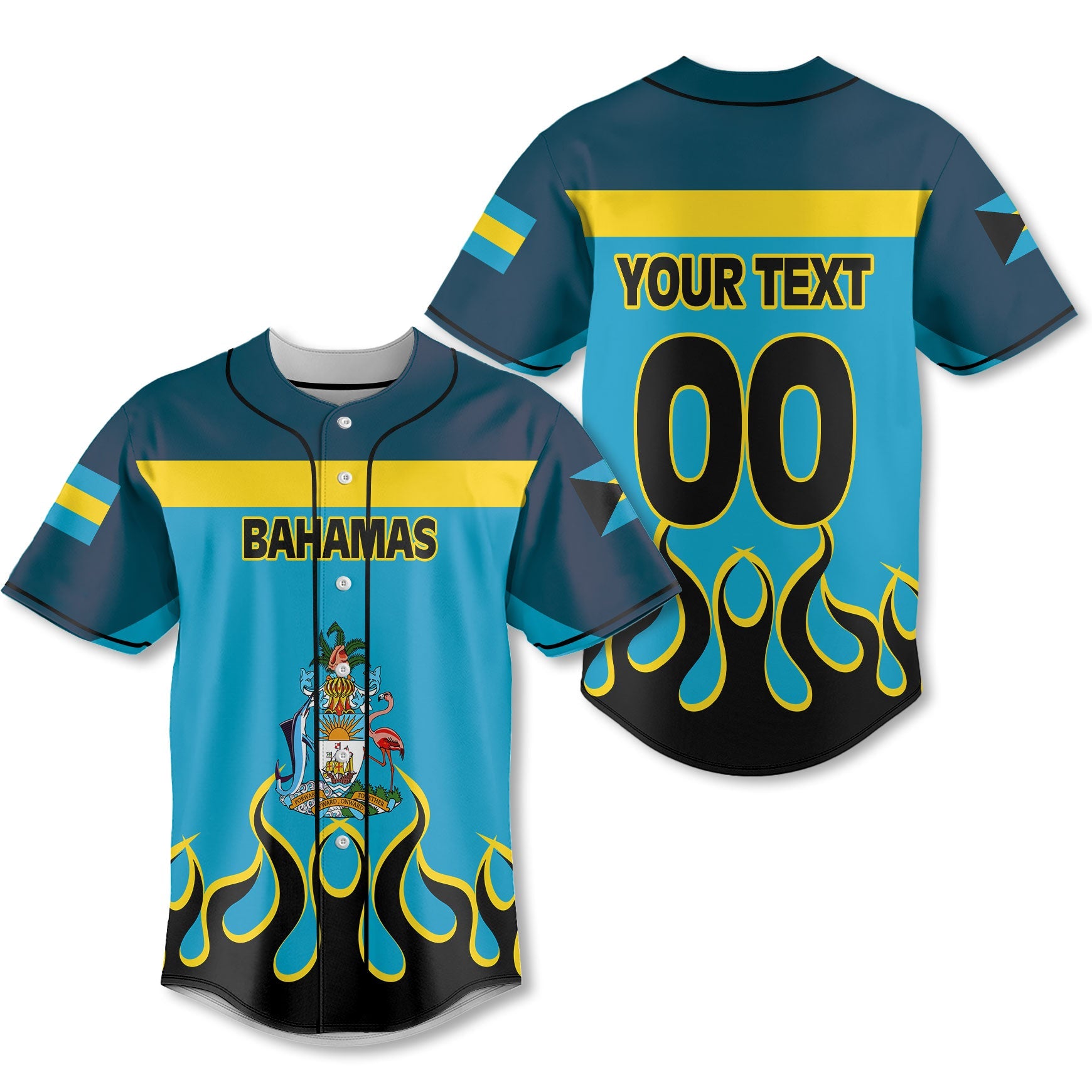 Bahamas Baseball Jersey Flag & Coat Of Arms Fire Hockey Style