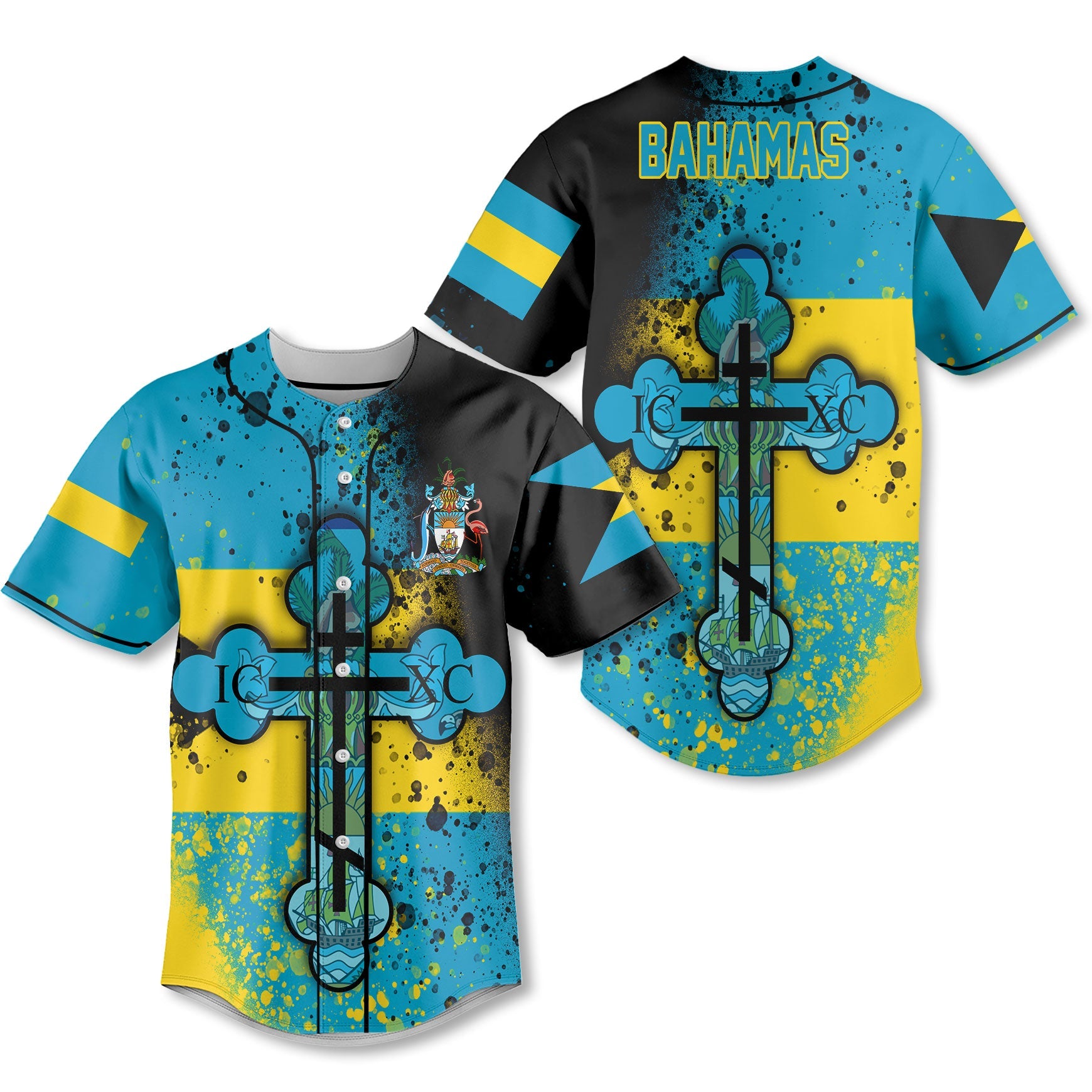 Bahamas Baseball Jersey Flag & Coat Of Arms Orthodox Style