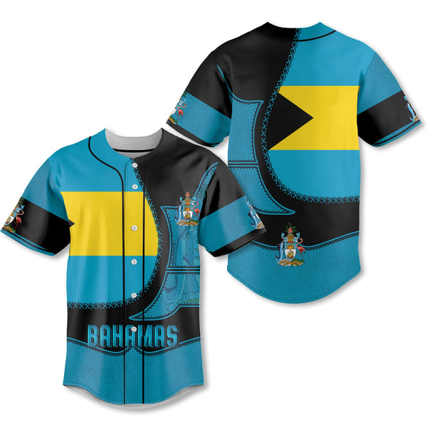 Bahamas Baseball Jersey Flag & Coat Of Arms Leather Style