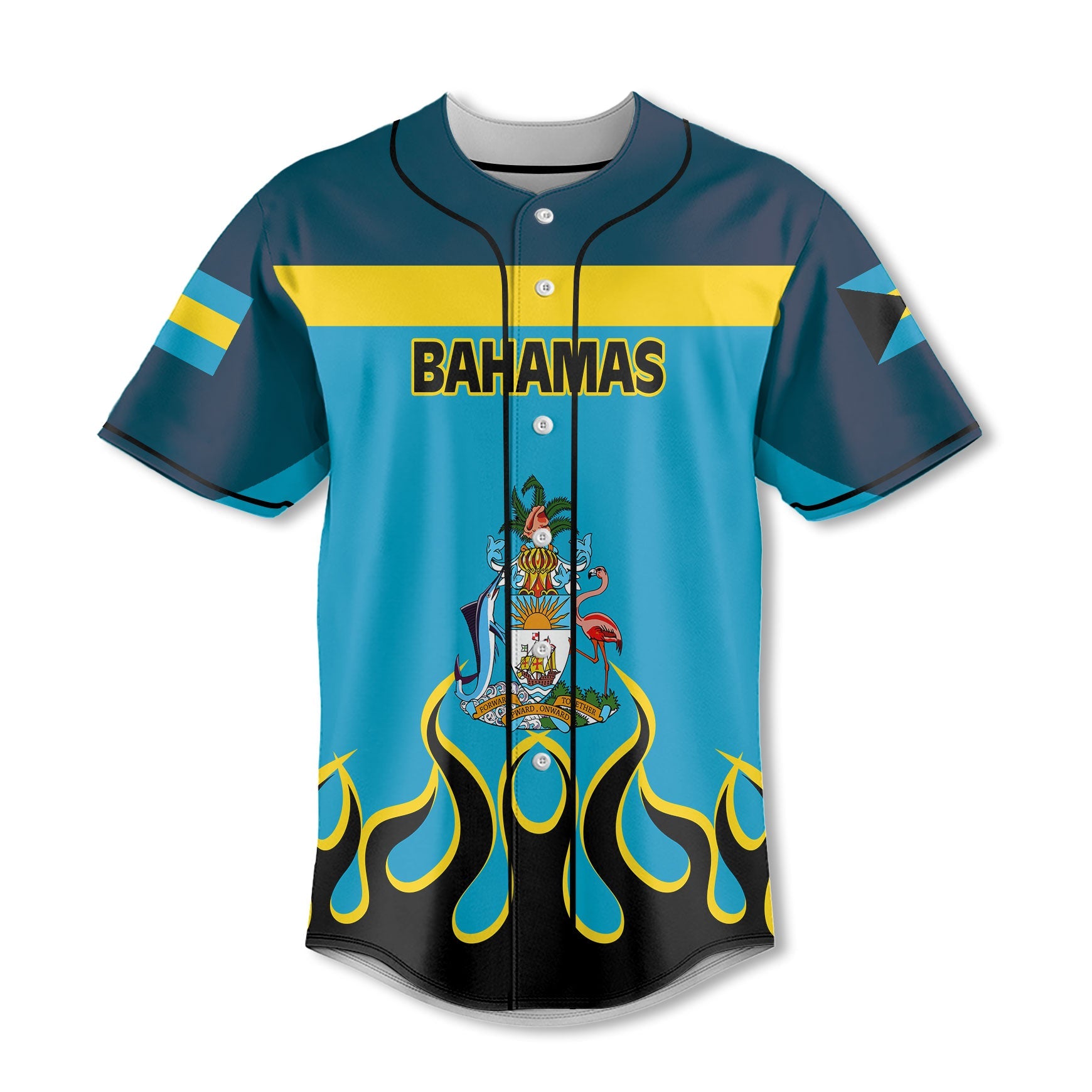 Bahamas Baseball Jersey Flag & Coat Of Arms Fire Hockey Style