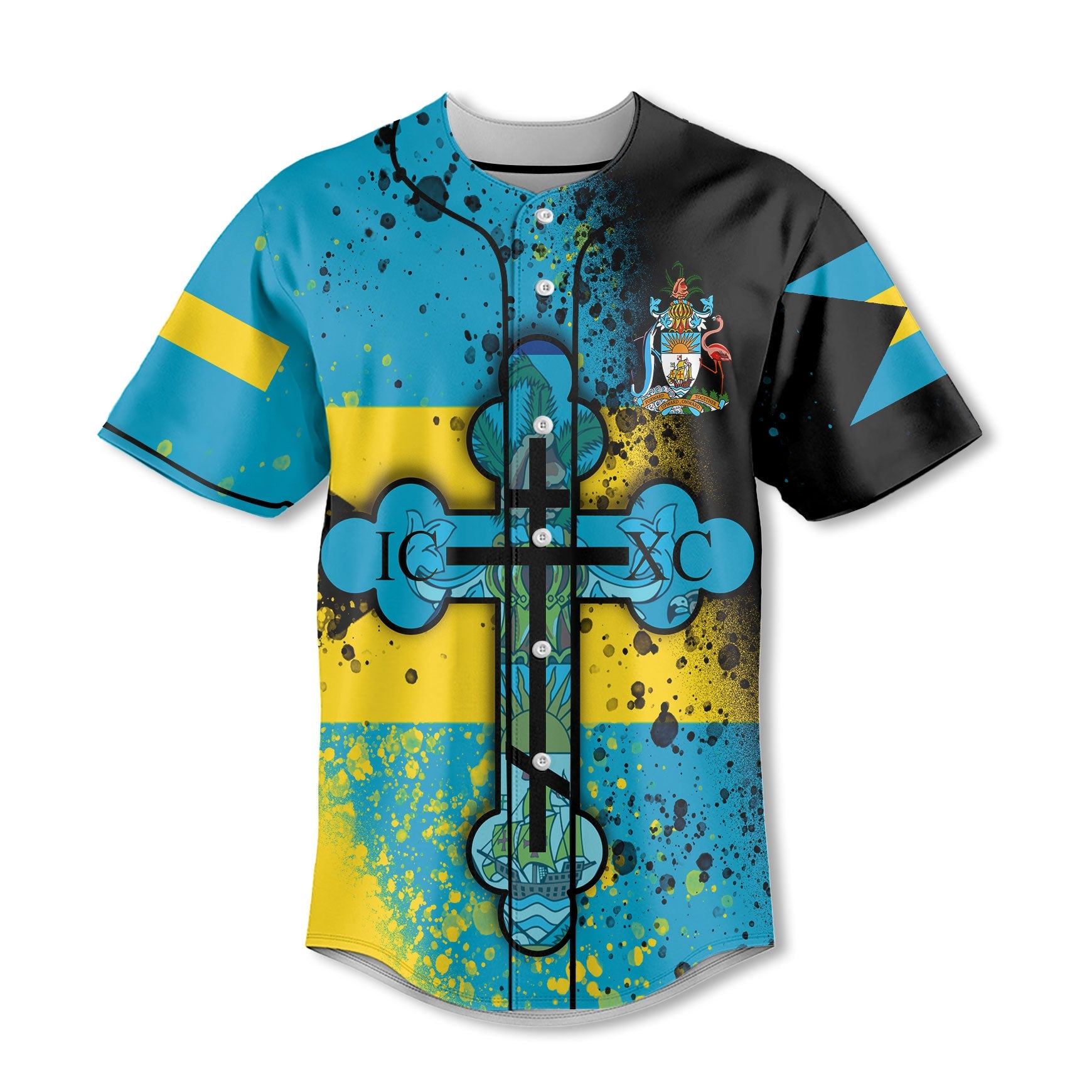 Bahamas Baseball Jersey Flag & Coat Of Arms Orthodox Style