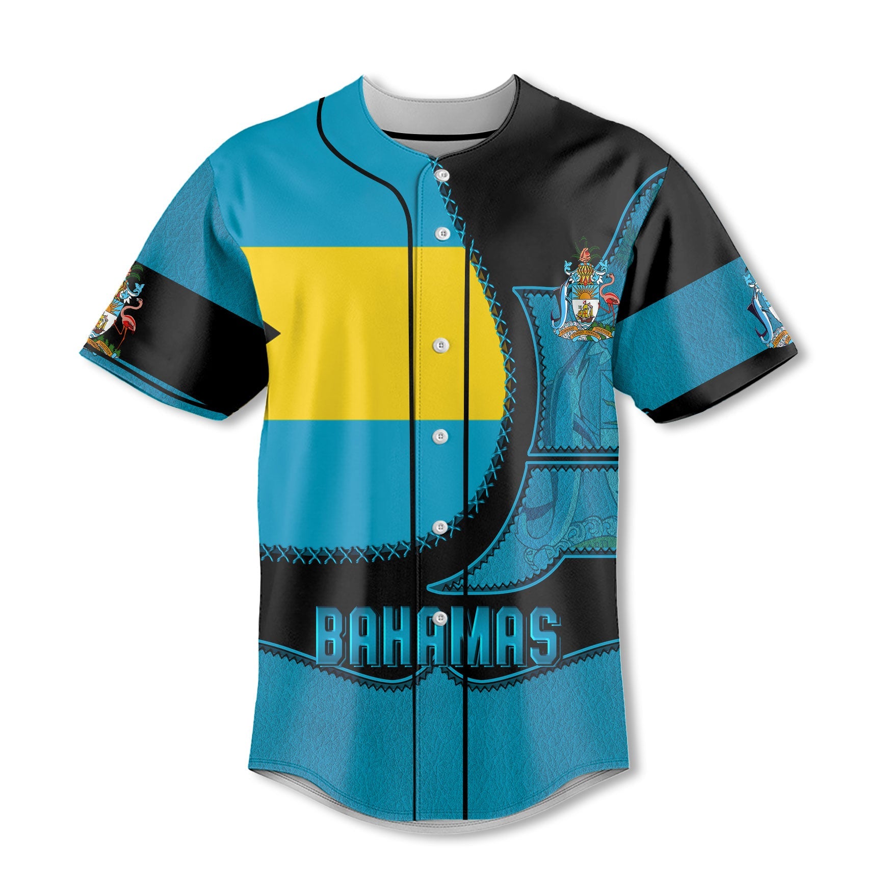 Bahamas Baseball Jersey Flag & Coat Of Arms Leather Style