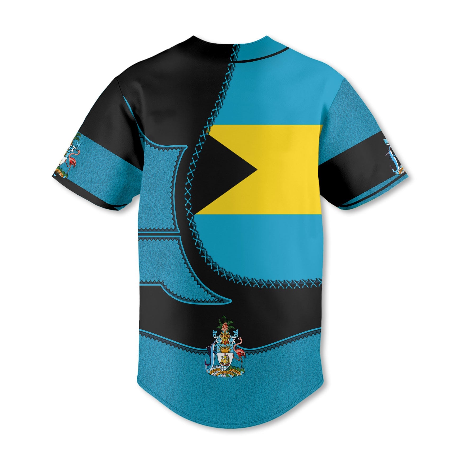 Bahamas Baseball Jersey Flag & Coat Of Arms Leather Style