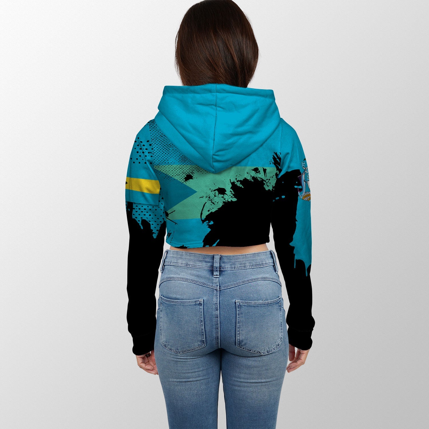 Bahamas Crop Hoodie Flag & Coat Of Arms Paint Style