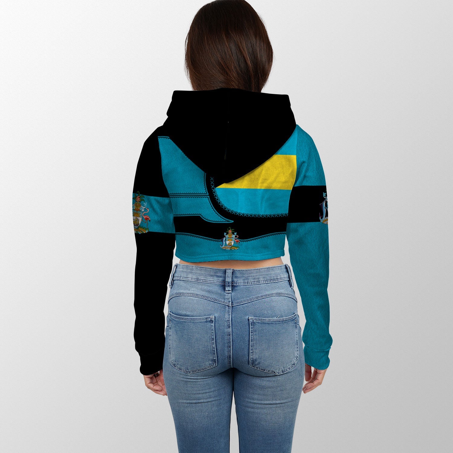 Bahamas Crop Hoodie Flag & Coat Of Arms Leather Style