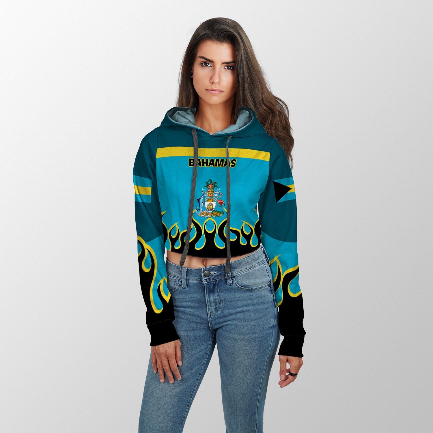 Bahamas Crop Hoodie Flag & Coat Of Arms Fire Hockey Style