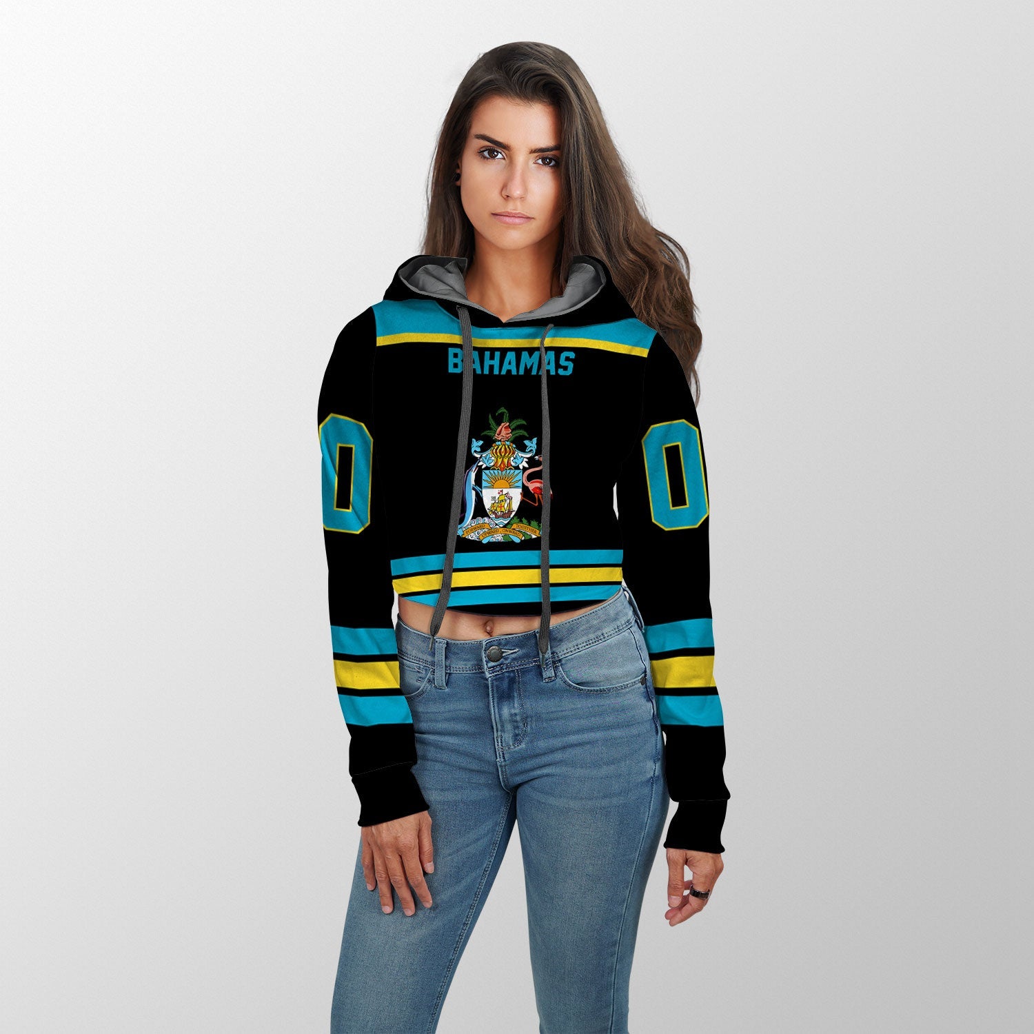 Bahamas Crop Hoodie Flag & Coat Of Arms Hockey Style