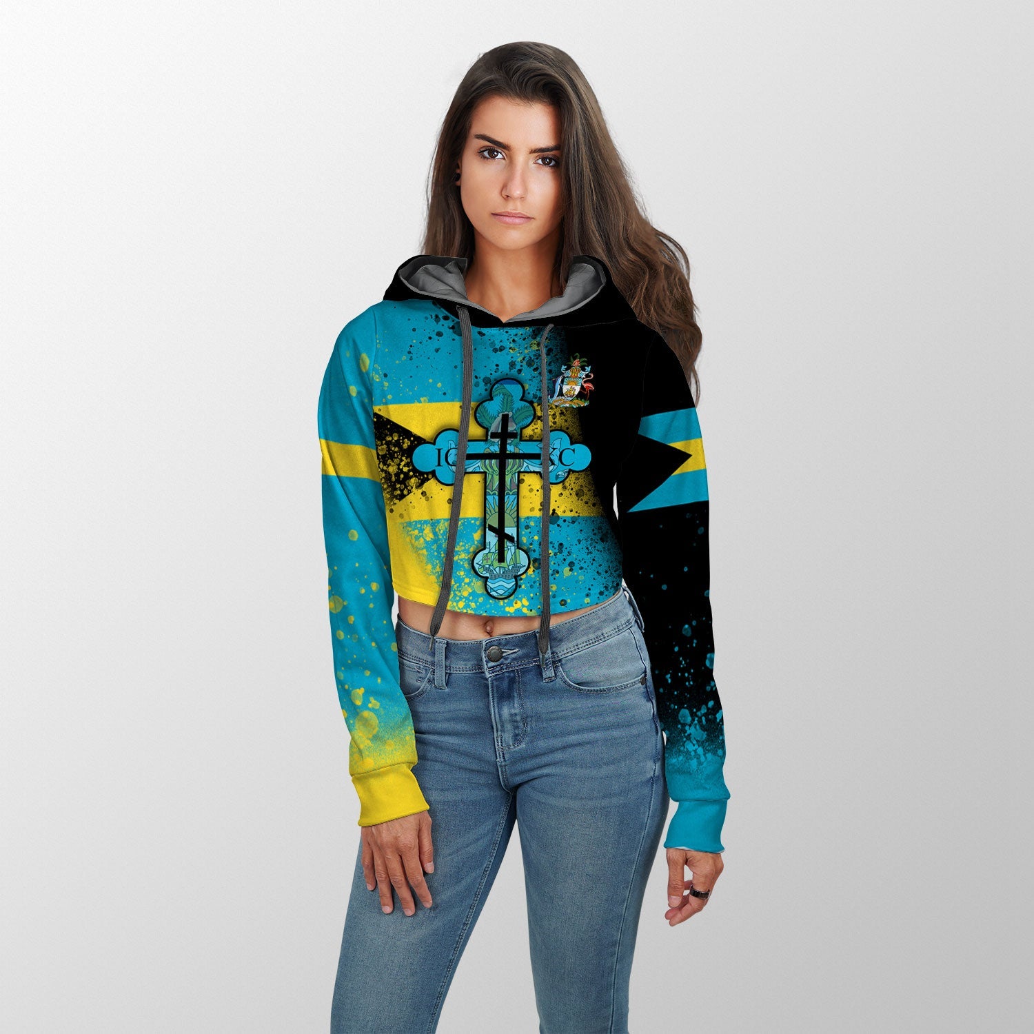 Bahamas Crop Hoodie Flag & Coat Of Arms Orthodox Style