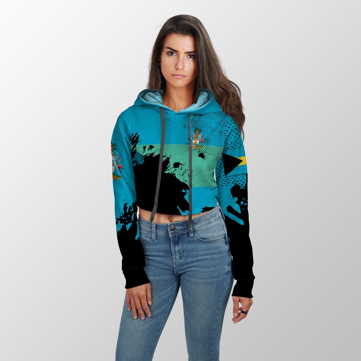 Bahamas Crop Hoodie Flag & Coat Of Arms Paint Style