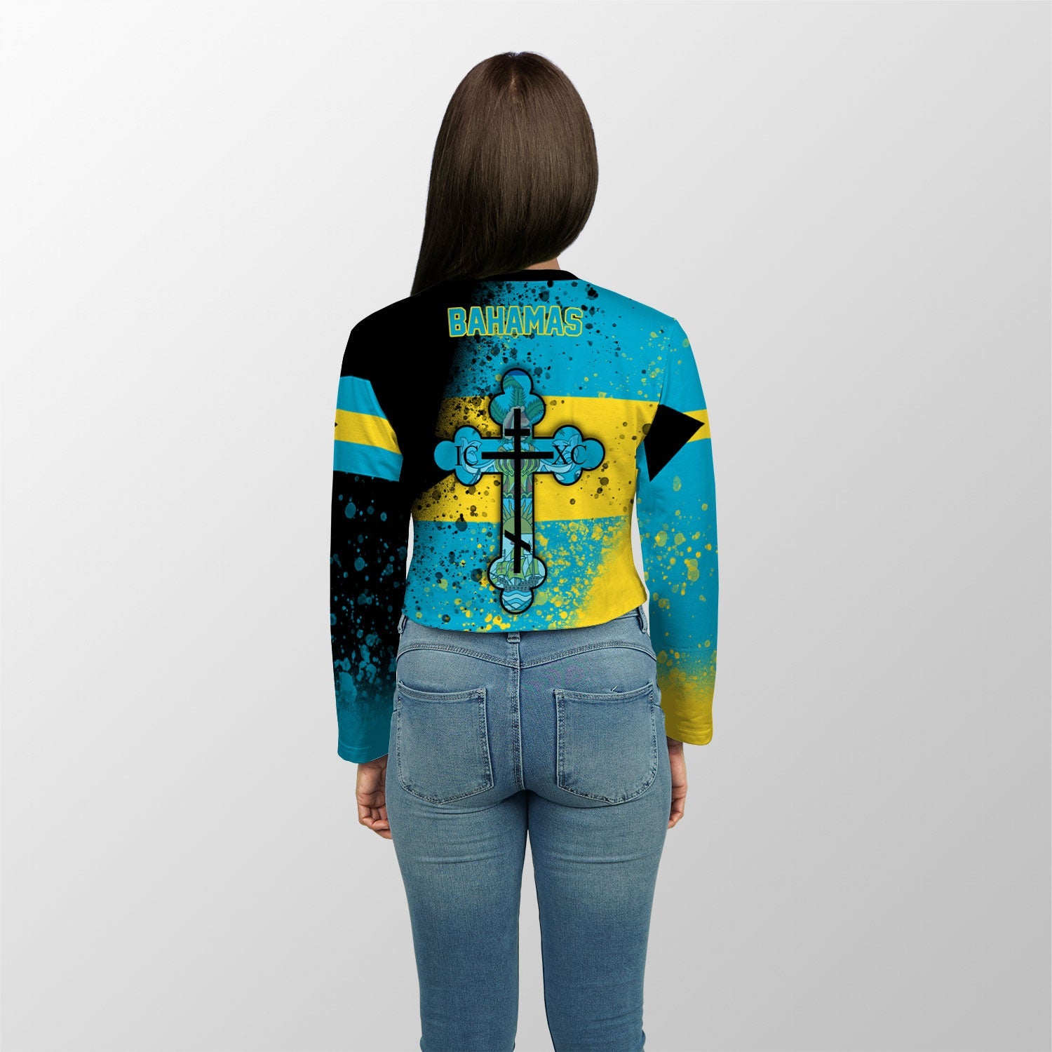 Bahamas Crop Top Long TShirt Flag & Coat Of Arms Orthodox Style