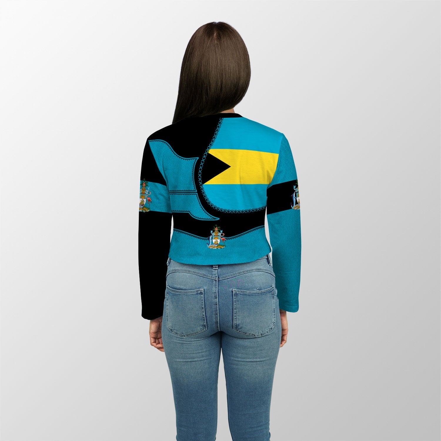 Bahamas Crop Top Long T Shirt Flag & Coat Of Arms Leather Style