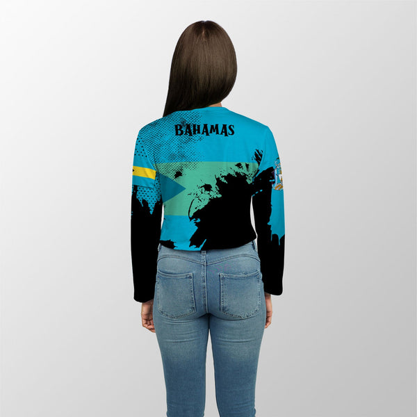 Bahamas Crop Top Long T Shirt Flag & Coat Of Arms Paint Style