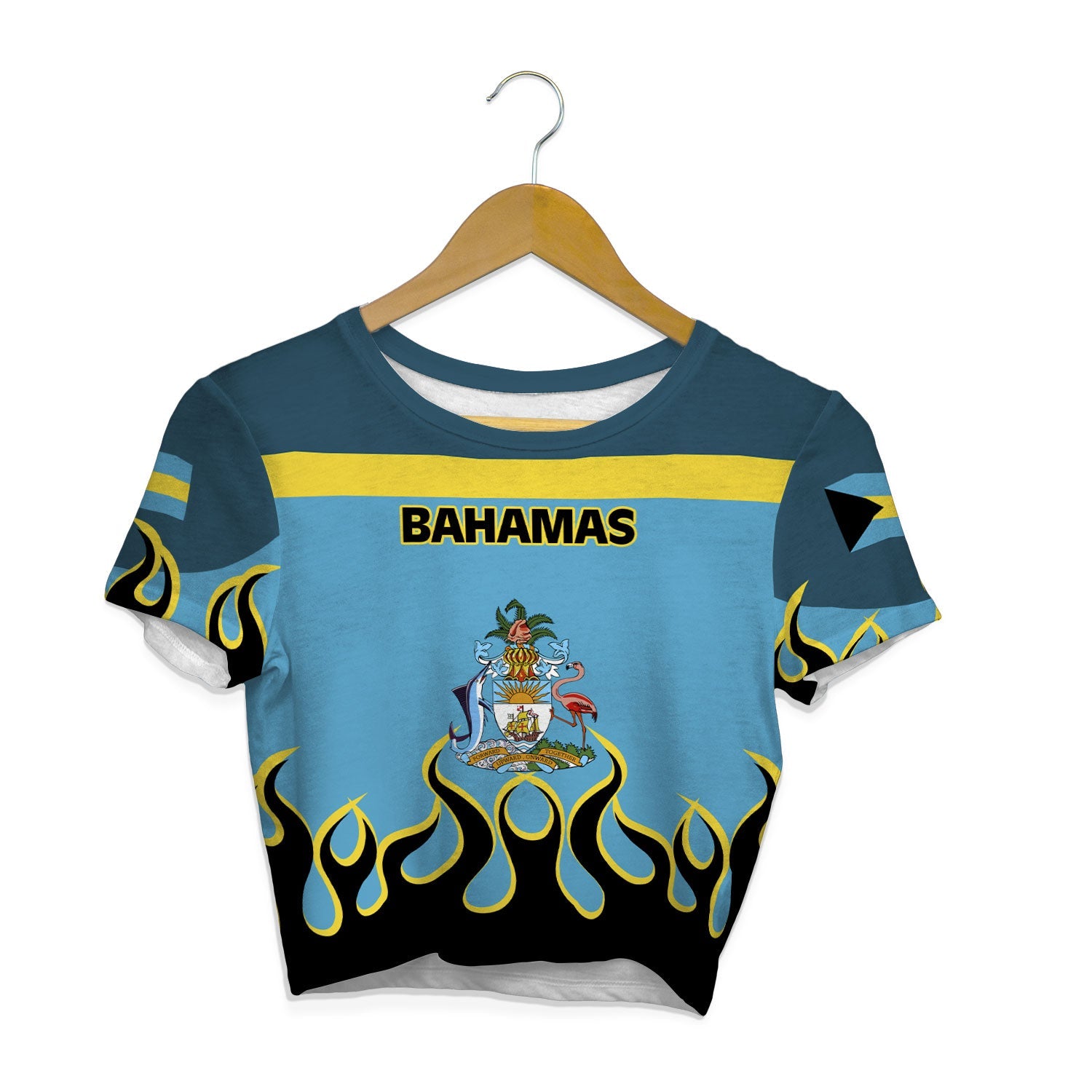 Bahamas Crop Top T Shirt Flag & Coat Of Arms Fire Hockey Style