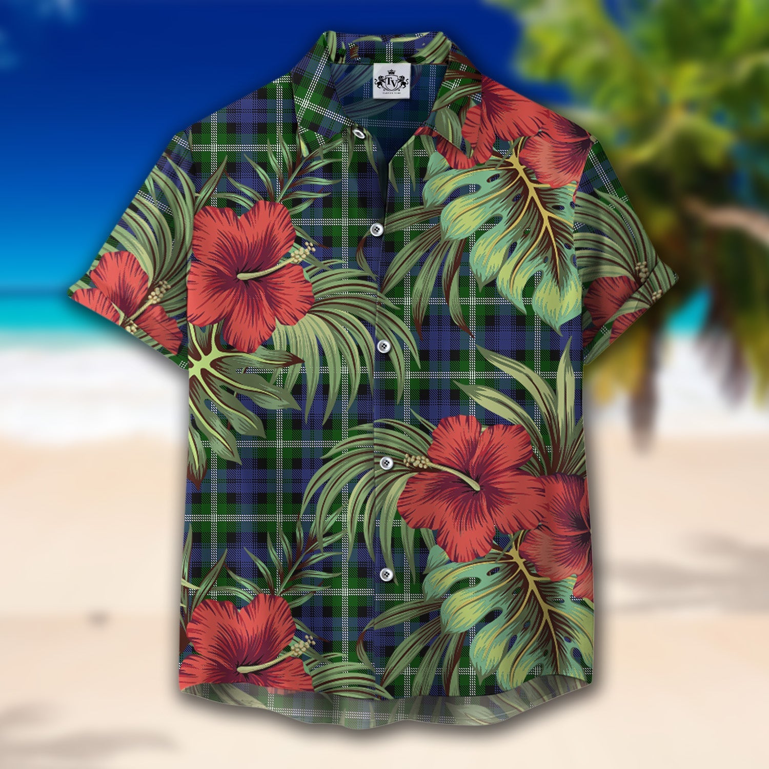 Scottish Tartan Baillie Modern Clan Hawaiian Shirt Hibiscus - Tropical Garden Style