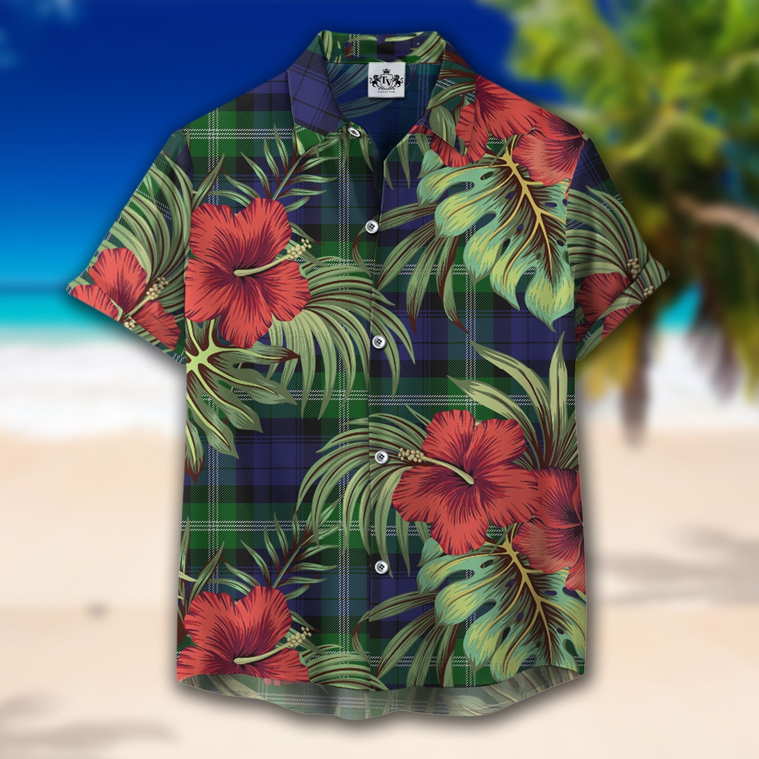 Scottish Tartan Baillie of Polkemmet Clan Hawaiian Shirt Hibiscus - Tropical Garden Style