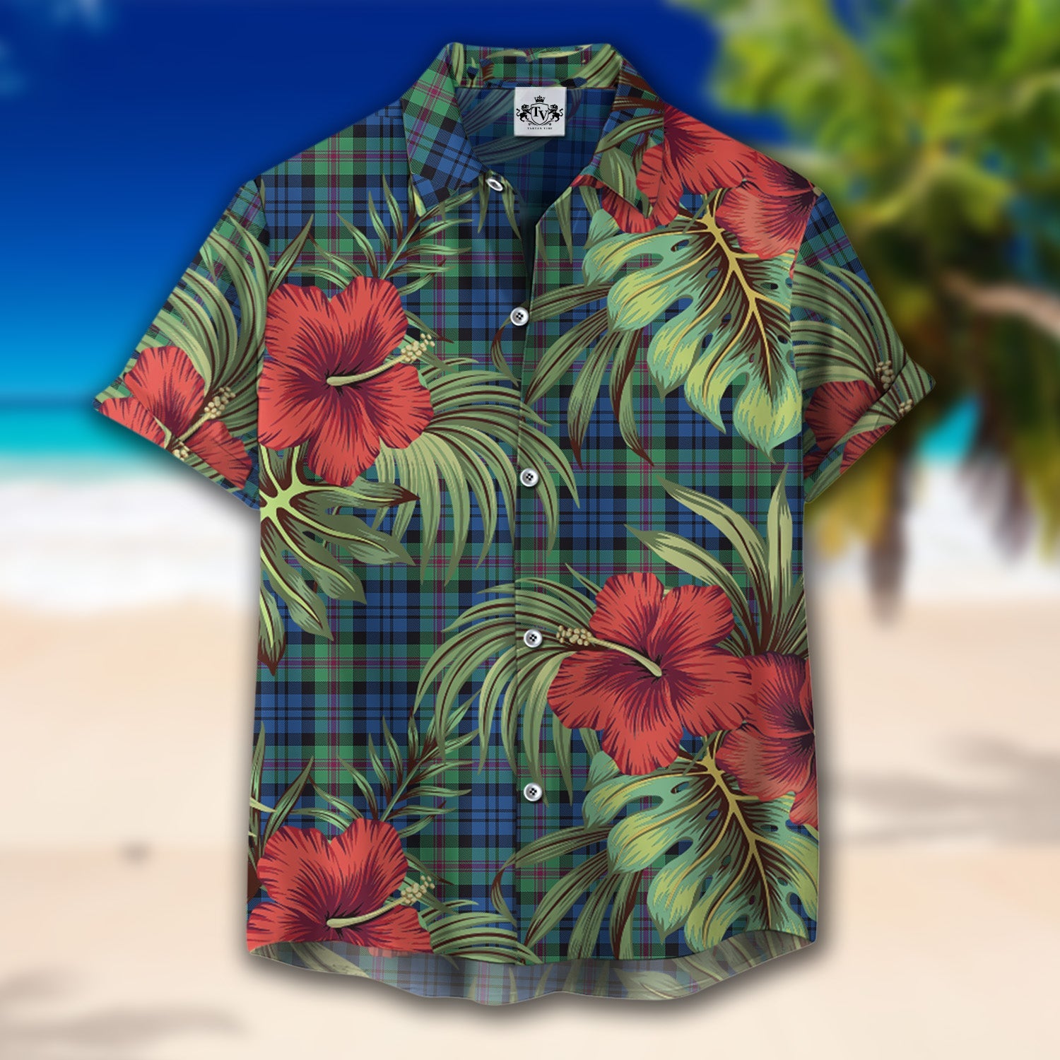 Scottish Tartan Baird Ancient Clan Hawaiian Shirt Hibiscus - Tropical Garden Style