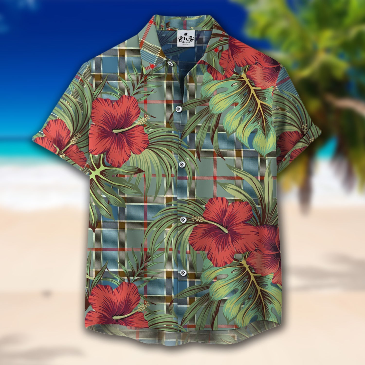 Scottish Tartan Balfour Blue Clan Hawaiian Shirt Hibiscus - Tropical Garden Style