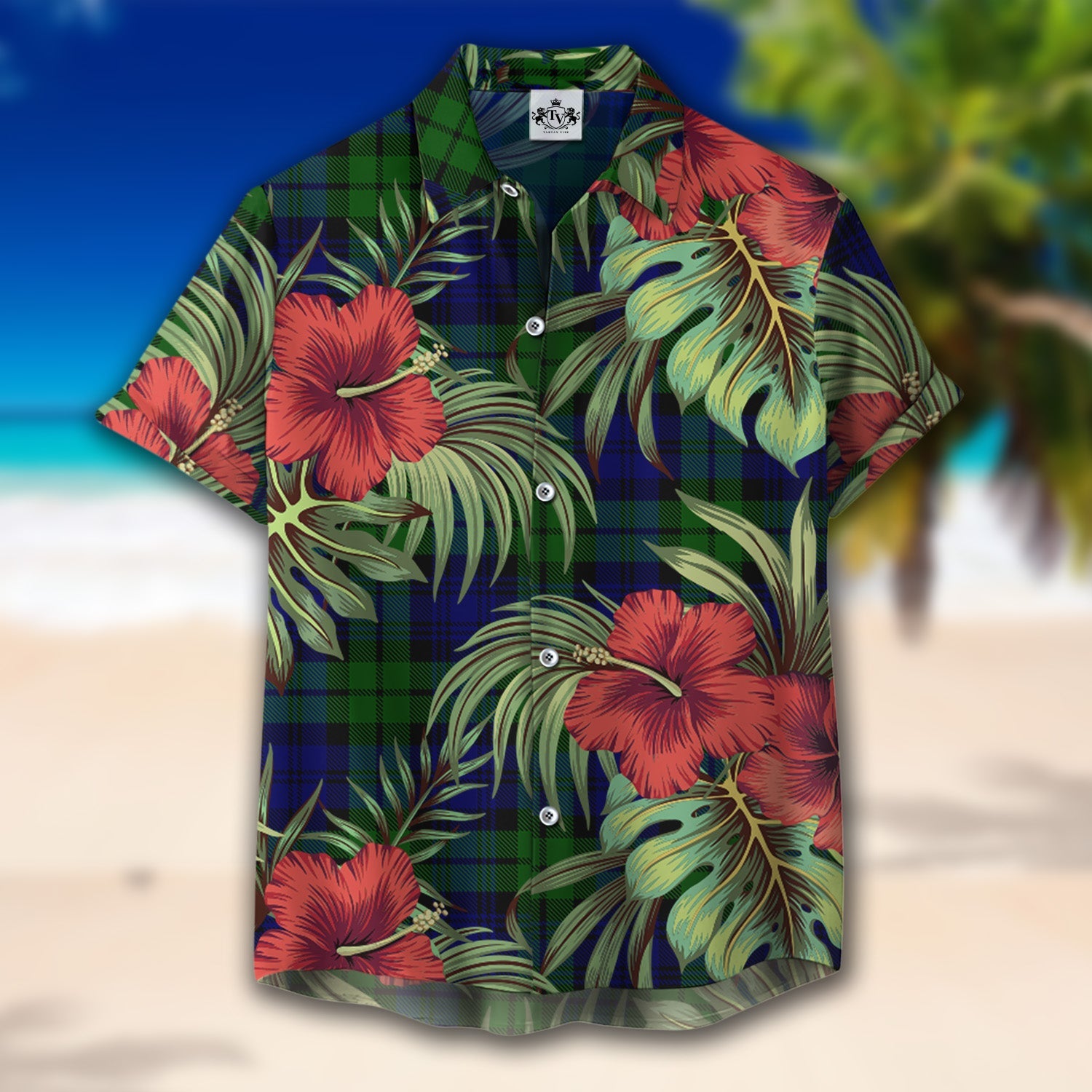 Scottish Tartan Bannatyne Clan Hawaiian Shirt Hibiscus - Tropical Garden Style