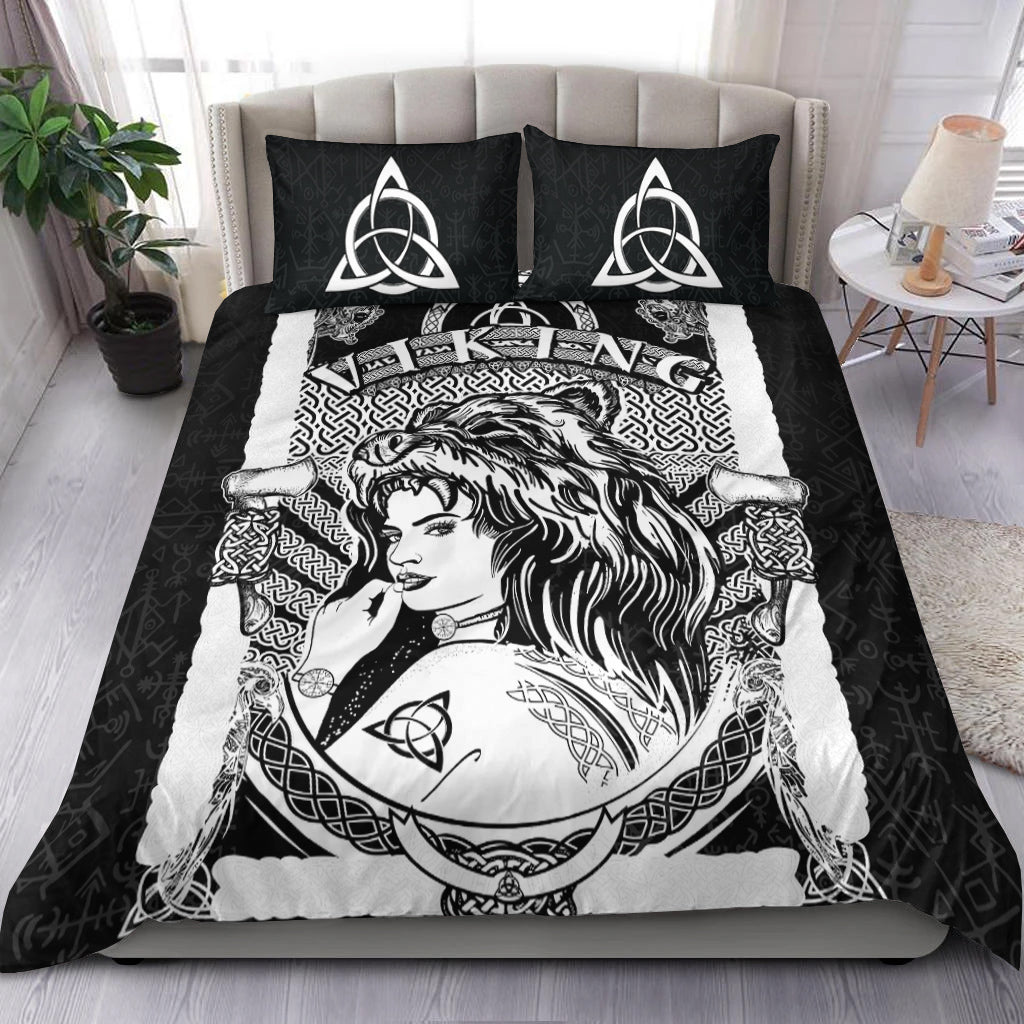 Viking Bedding Set Barbarian Woman Warrior In Skin Of Bear