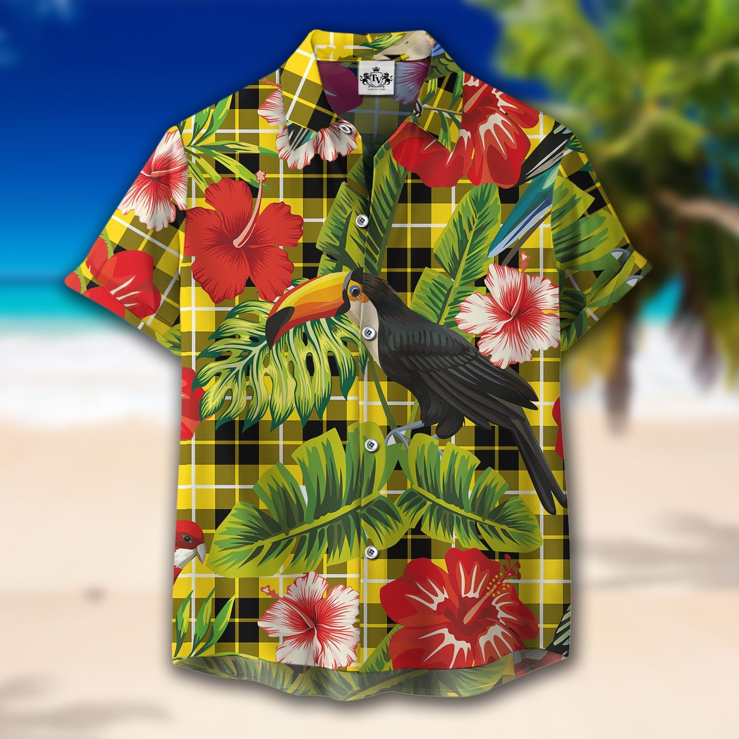 Scottish Tartan Barclay Dress Modern Clan Hawaiian Shirt Hibiscus - Tropical Garden Style