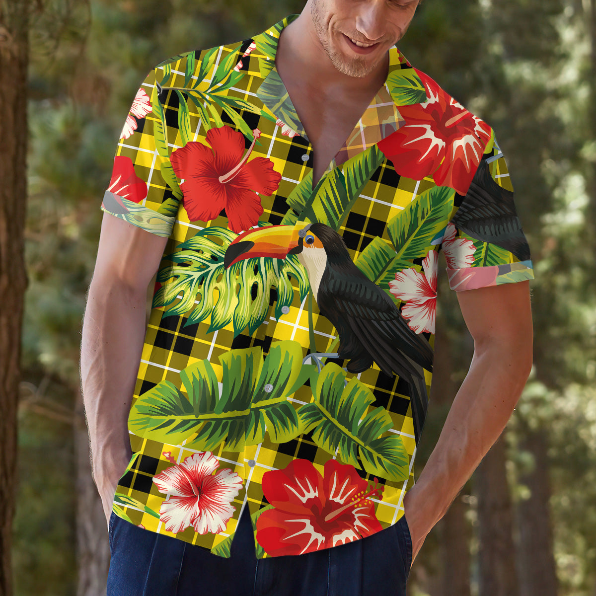 Scottish Tartan Barclay Dress Modern Clan Hawaiian Shirt Hibiscus - Tropical Garden Style