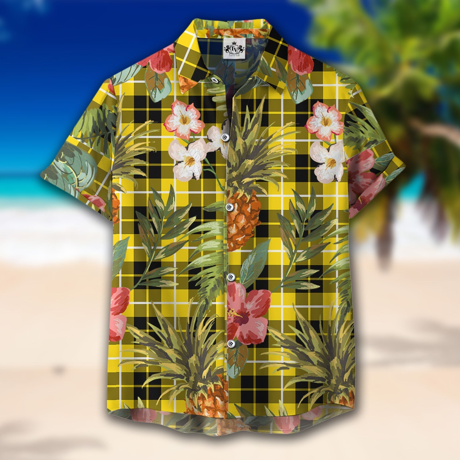 Scottish Tartan Barclay Dress Modern Clan Hawaiian Shirt Hibiscus - Tropical Garden Style