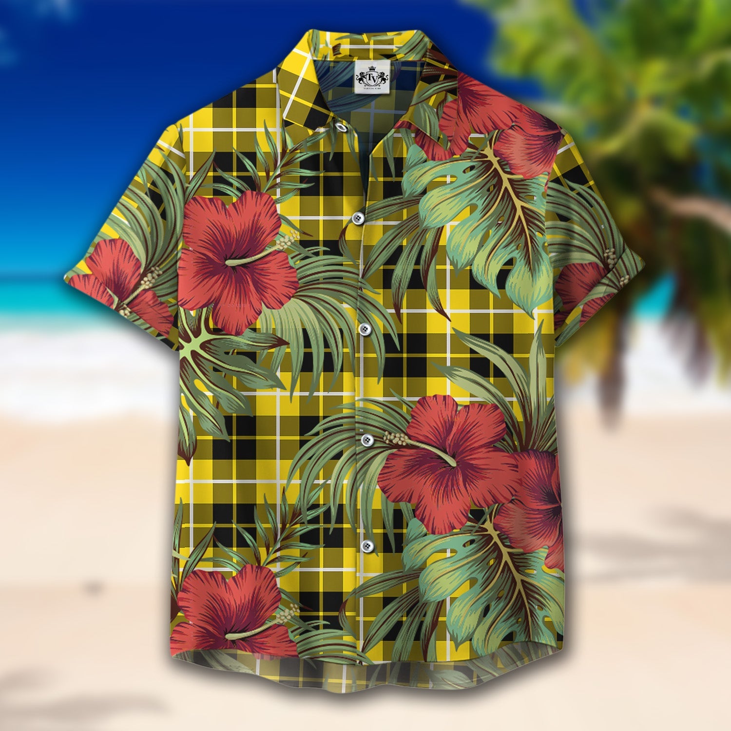 Scottish Tartan Barclay Dress Modern Clan Hawaiian Shirt Hibiscus - Tropical Garden Style