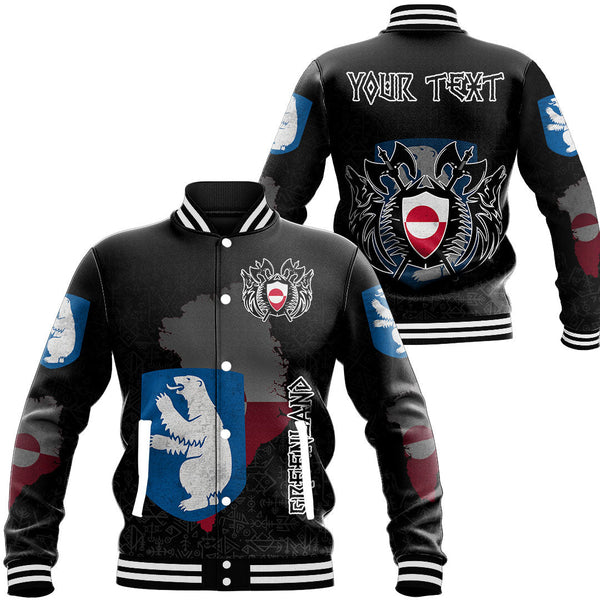 Custom Viking Baseball Jacket Greenland Flag and Map style Viking Geri & Freki