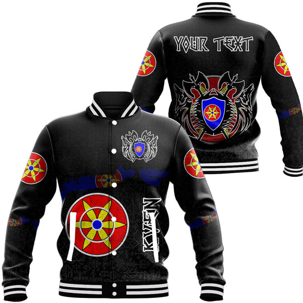 Custom Viking Baseball Jacket Kven Flag and Map style Viking Geri & Freki