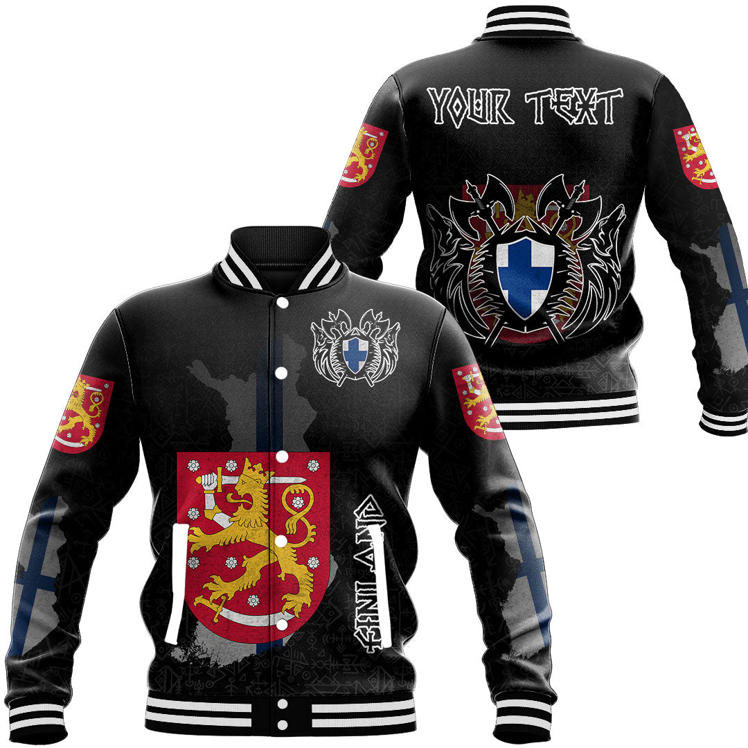 Custom Viking Baseball Jacket Finland Flag and Map style Viking Geri & Freki